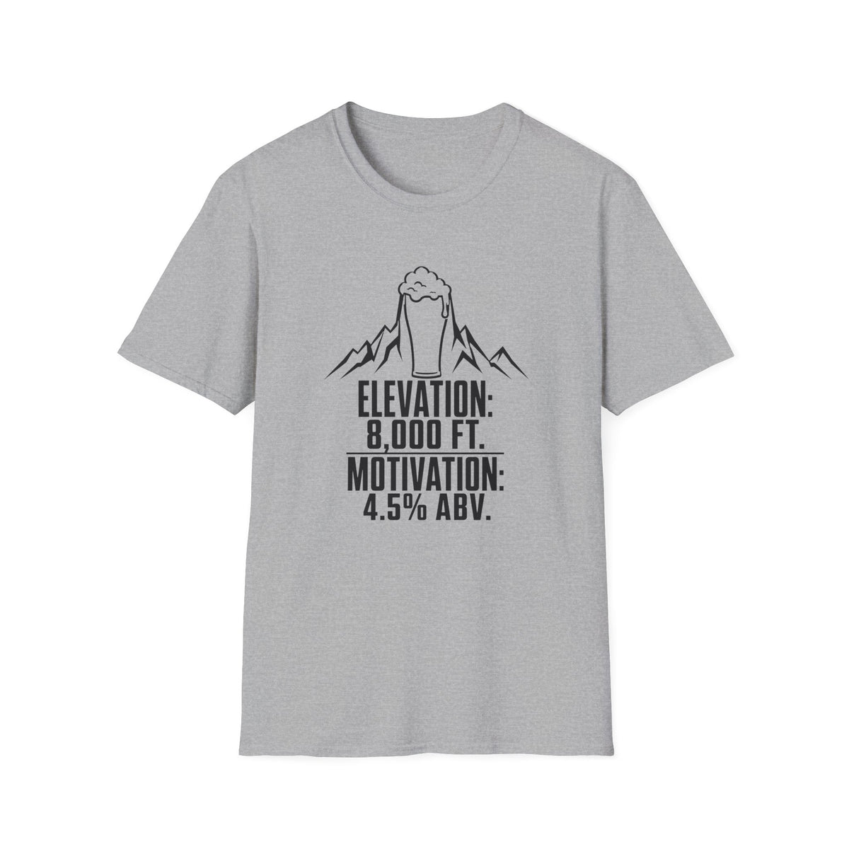 T-Shirt — "Elevation: 8,000 ft. Motivation: 4.5% ABV" Mountain Beer Tee