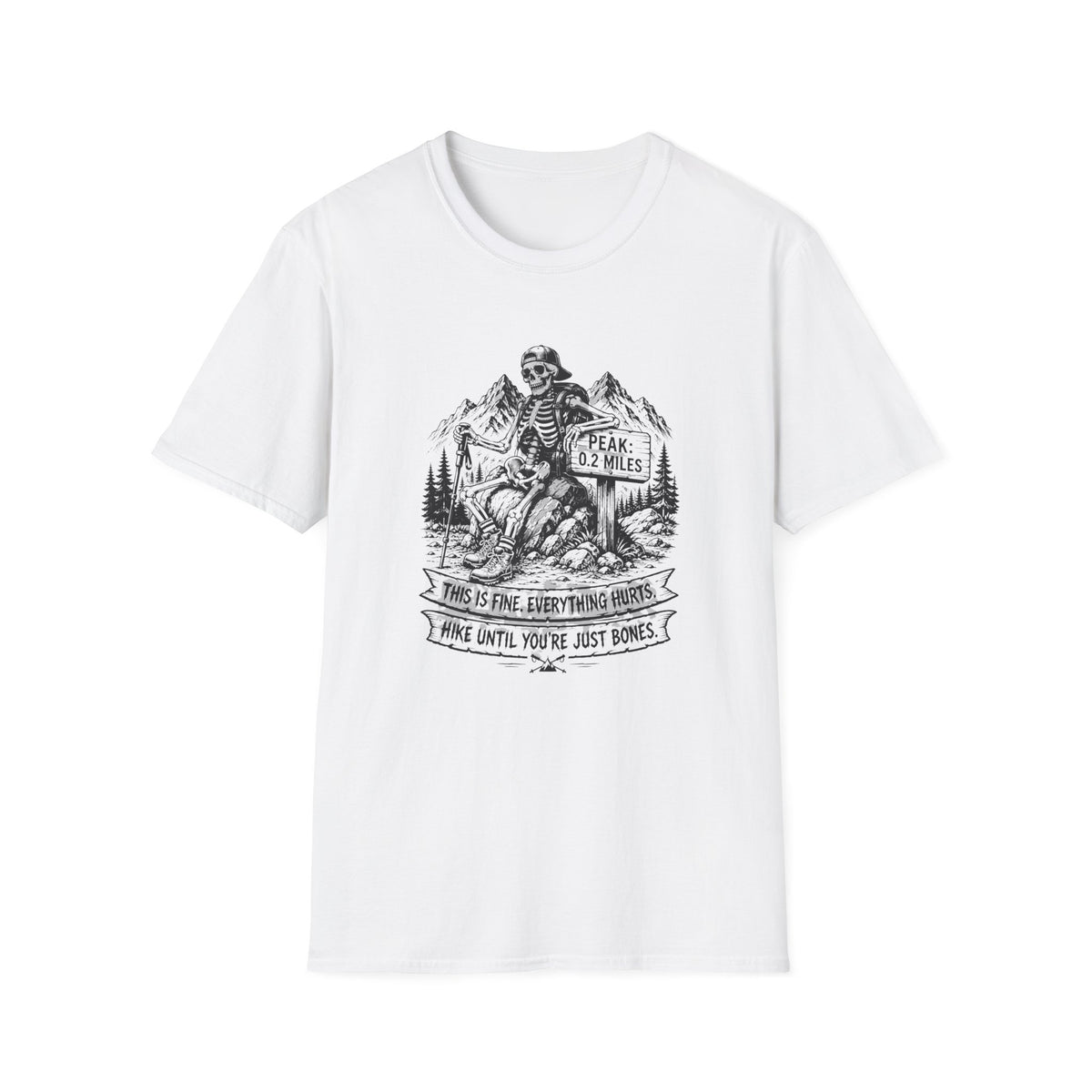 T-Shirt — Skeleton Hiker 'Peak: 0.2 Miles' Vintage Mountain Tee