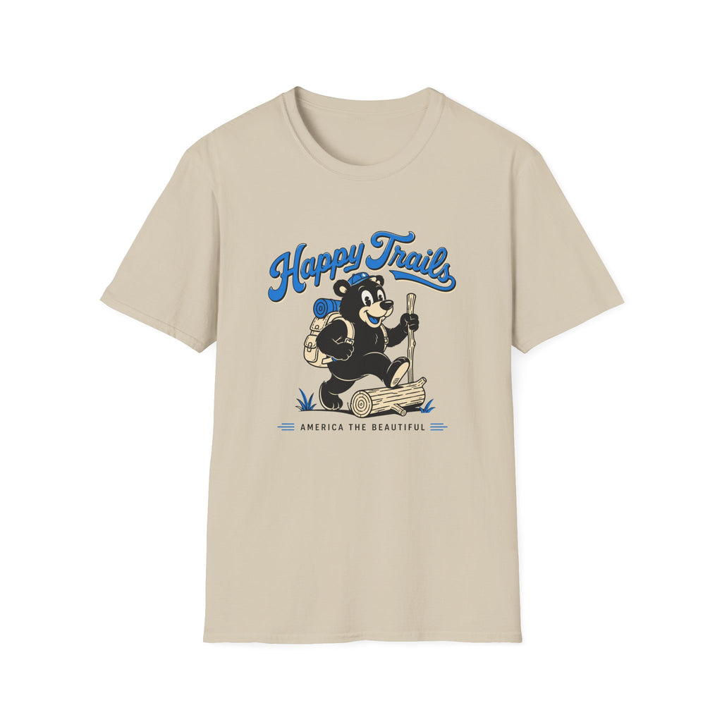 T-Shirt — "Happy Trails" Hiking Bear Graphic Tee