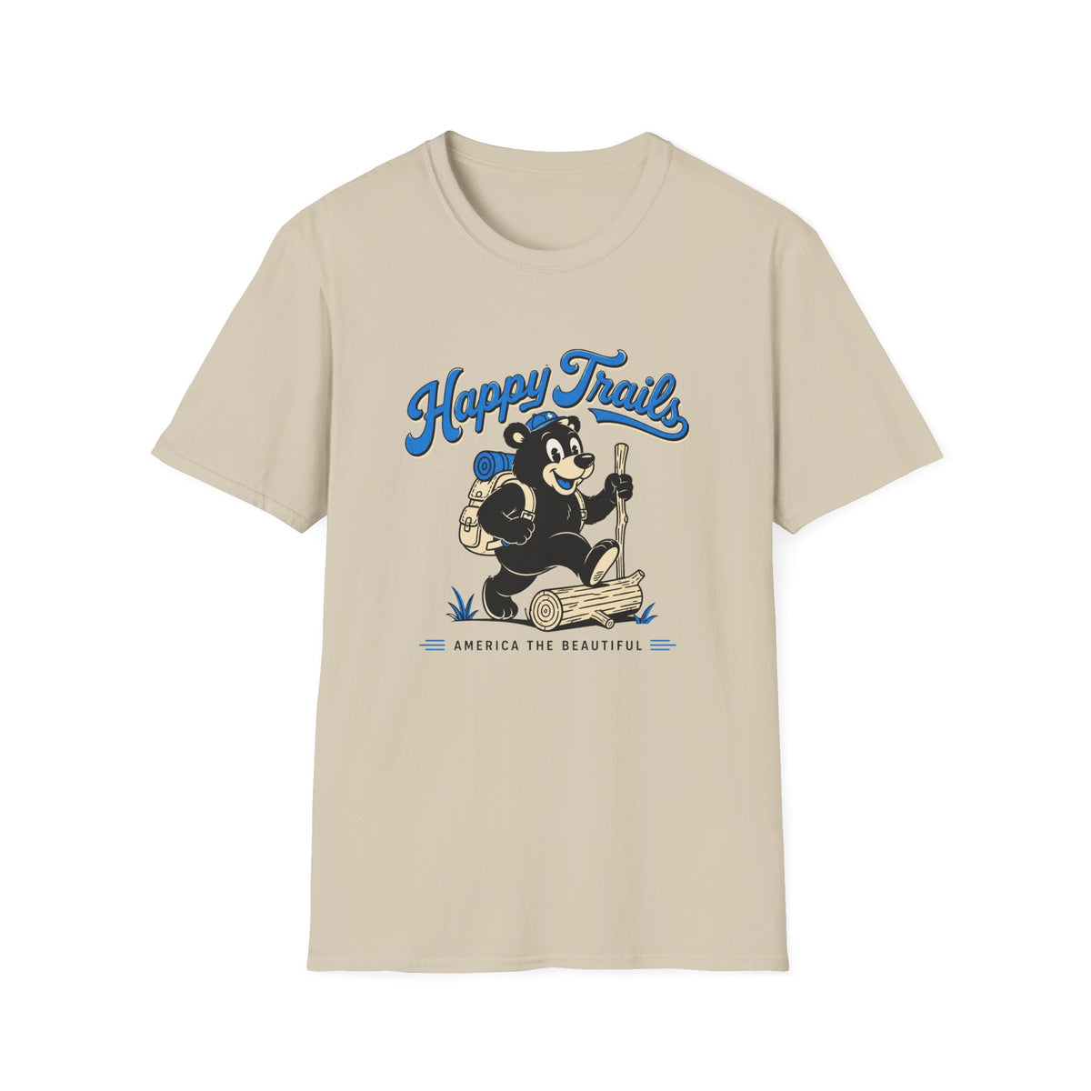 T-Shirt — "Happy Trails" Hiking Bear Graphic Tee