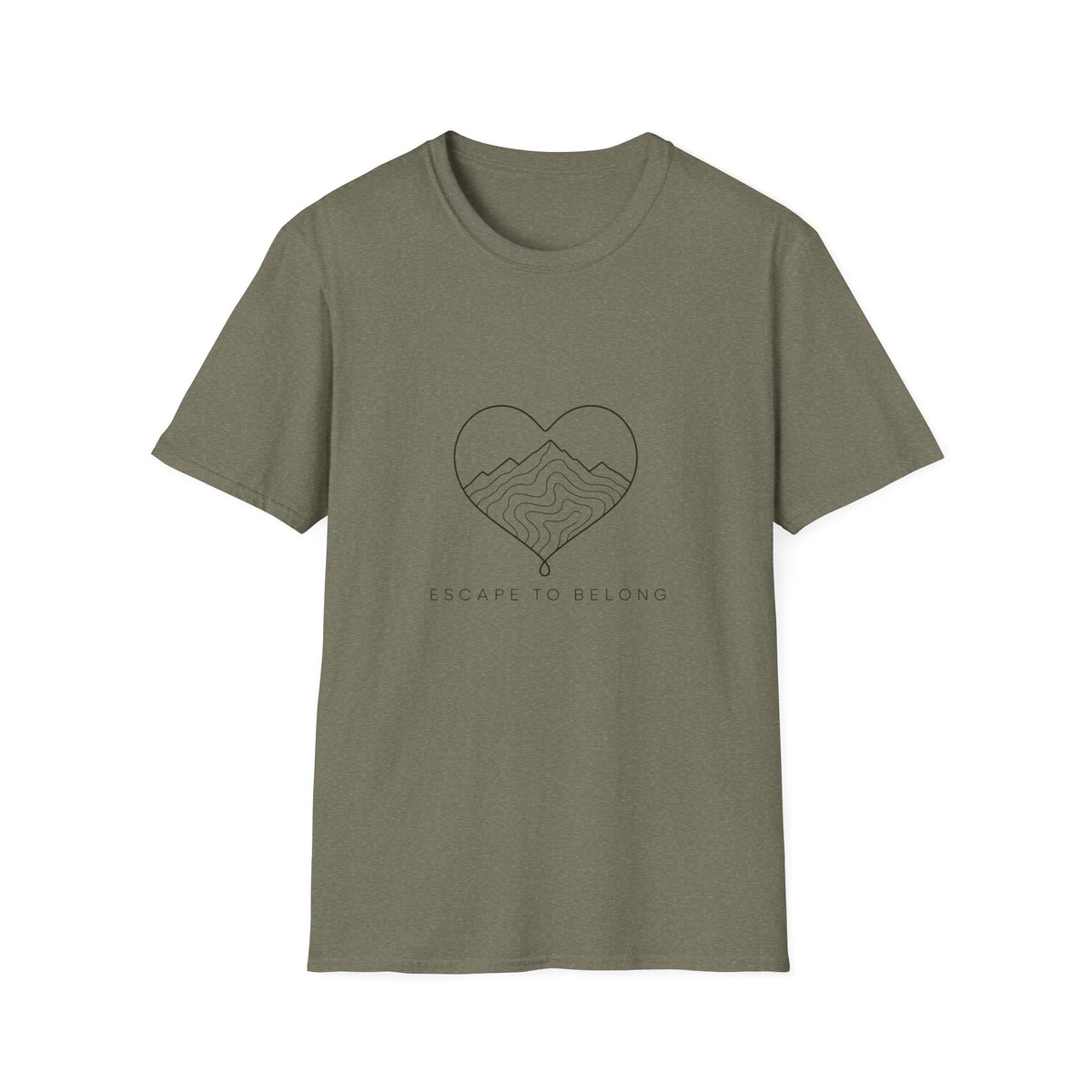 T-Shirt — Minimal Mountain Heart Outline Tee (Peace & Bliss)