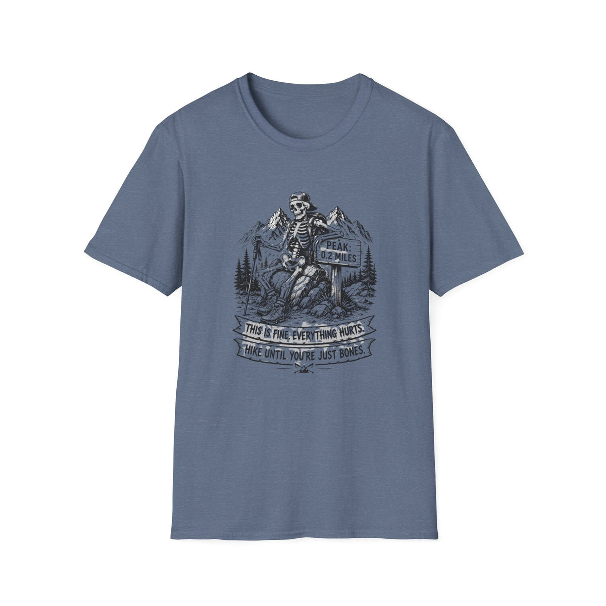 T-Shirt — Skeleton Hiker 'Peak: 0.2 Miles' Vintage Mountain Tee