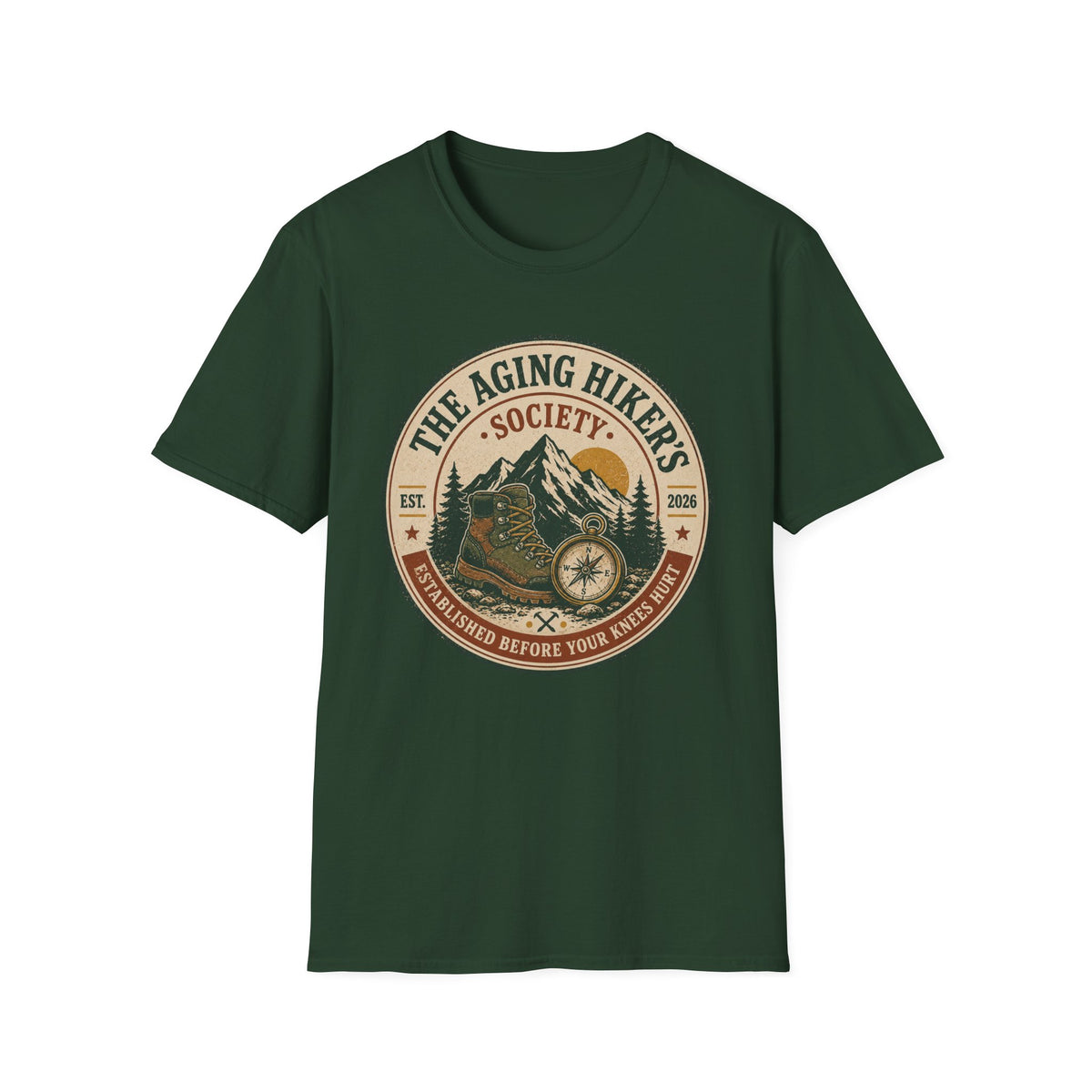 Aging Hiker's Society T-Shirt – Vintage Mountain Outdoors Adventure Tee