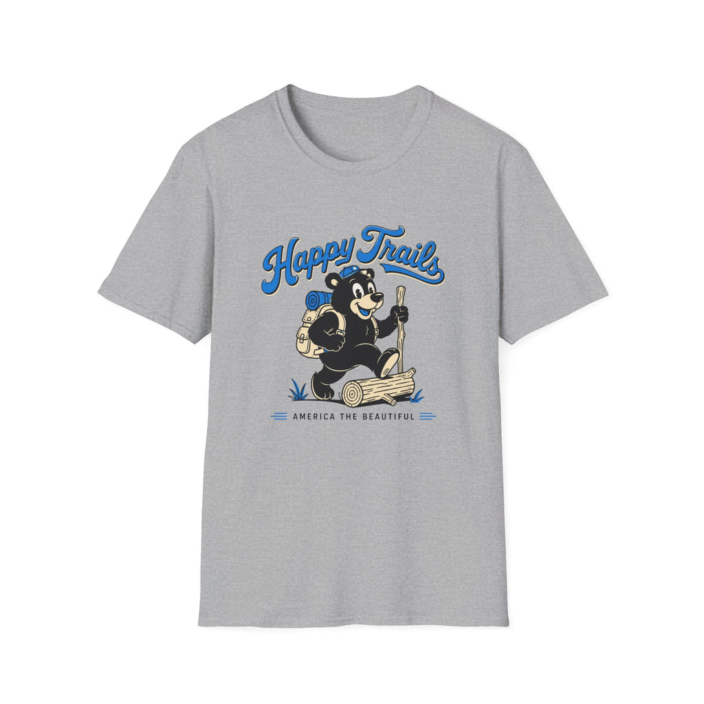 T-Shirt — "Happy Trails" Hiking Bear Graphic Tee