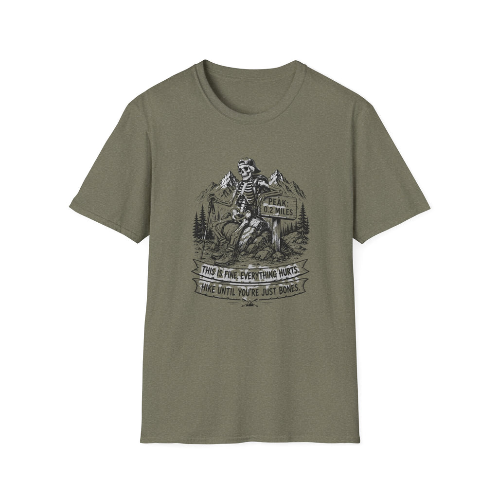 T-Shirt — Skeleton Hiker 'Peak: 0.2 Miles' Vintage Mountain Tee