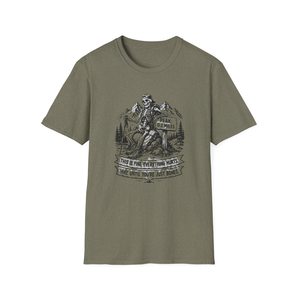 T-Shirt — Skeleton Hiker 'Peak: 0.2 Miles' Vintage Mountain Tee