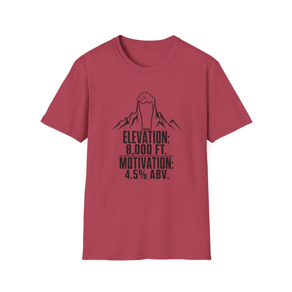 T-Shirt — "Elevation: 8,000 ft. Motivation: 4.5% ABV" Mountain Beer Tee