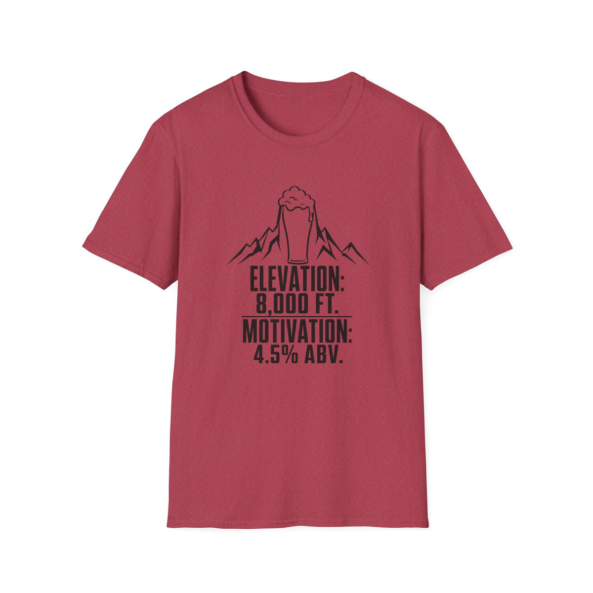 T-Shirt — "Elevation: 8,000 ft. Motivation: 4.5% ABV" Mountain Beer Tee