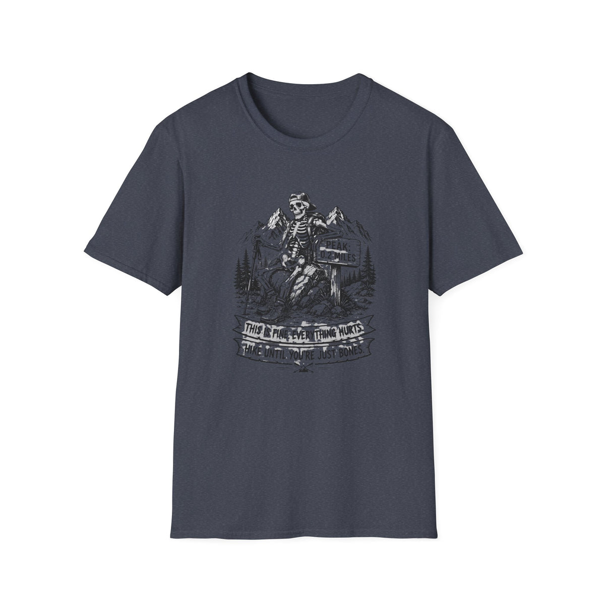 T-Shirt — Skeleton Hiker 'Peak: 0.2 Miles' Vintage Mountain Tee