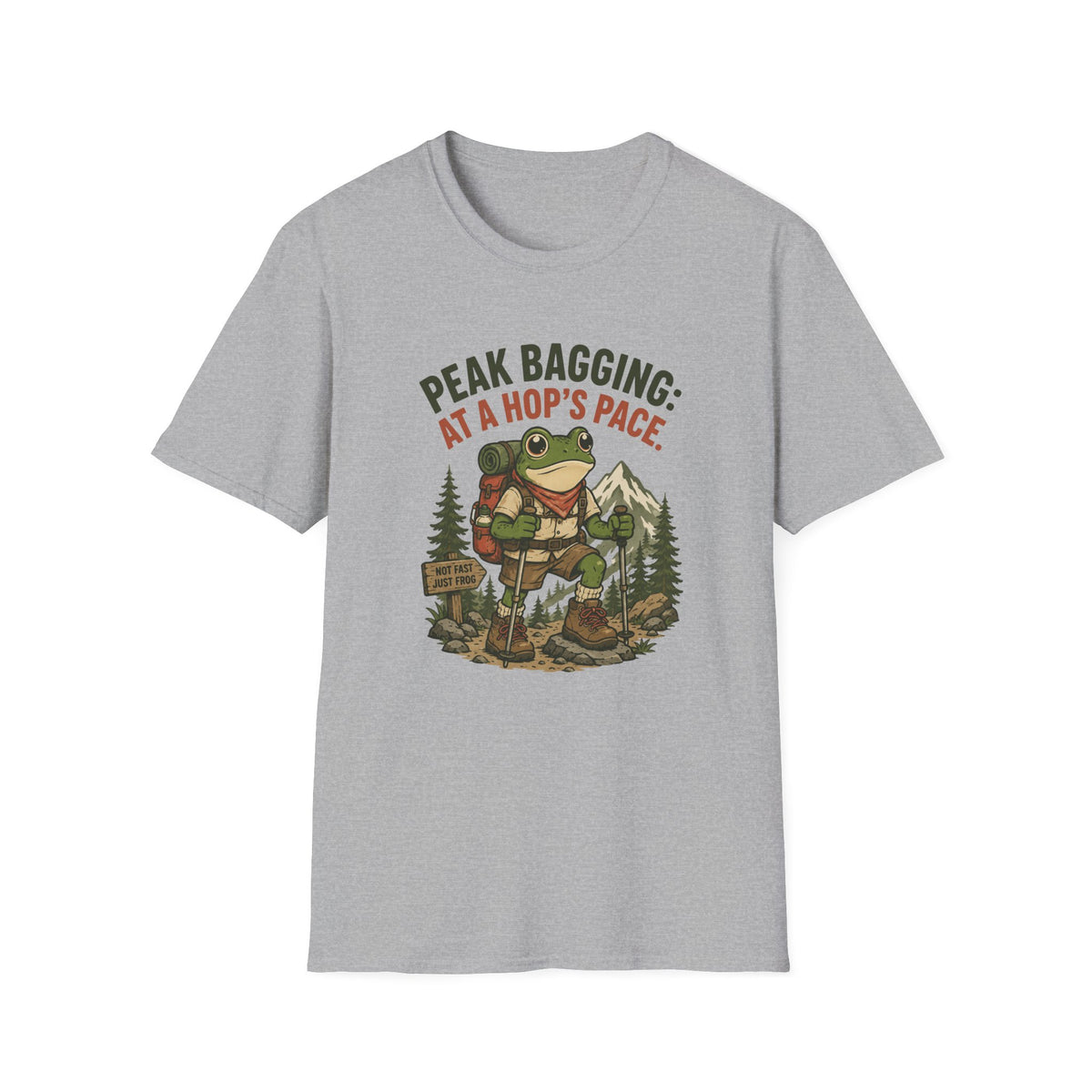 T-Shirt — 'Peak Bagging: At a Hop's Pace' Frog Hiker Outdoor Graphic Tee