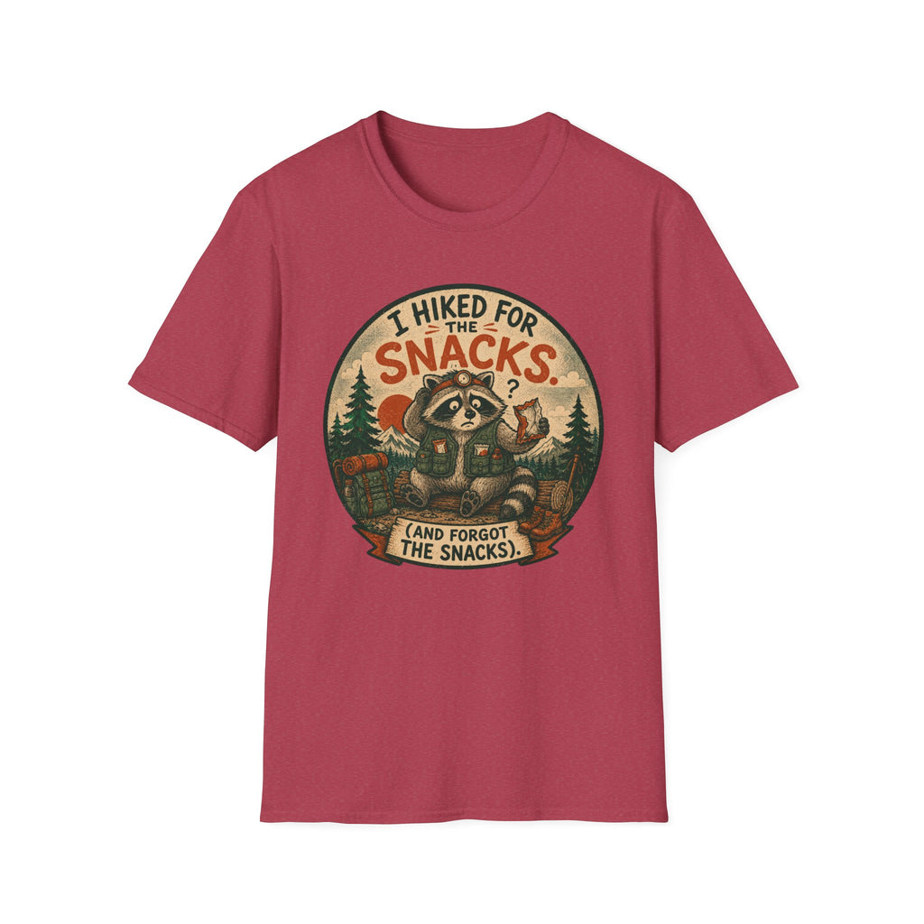 I Hiked for the Snacks T-Shirt — Funny Raccoon Hiking Tee