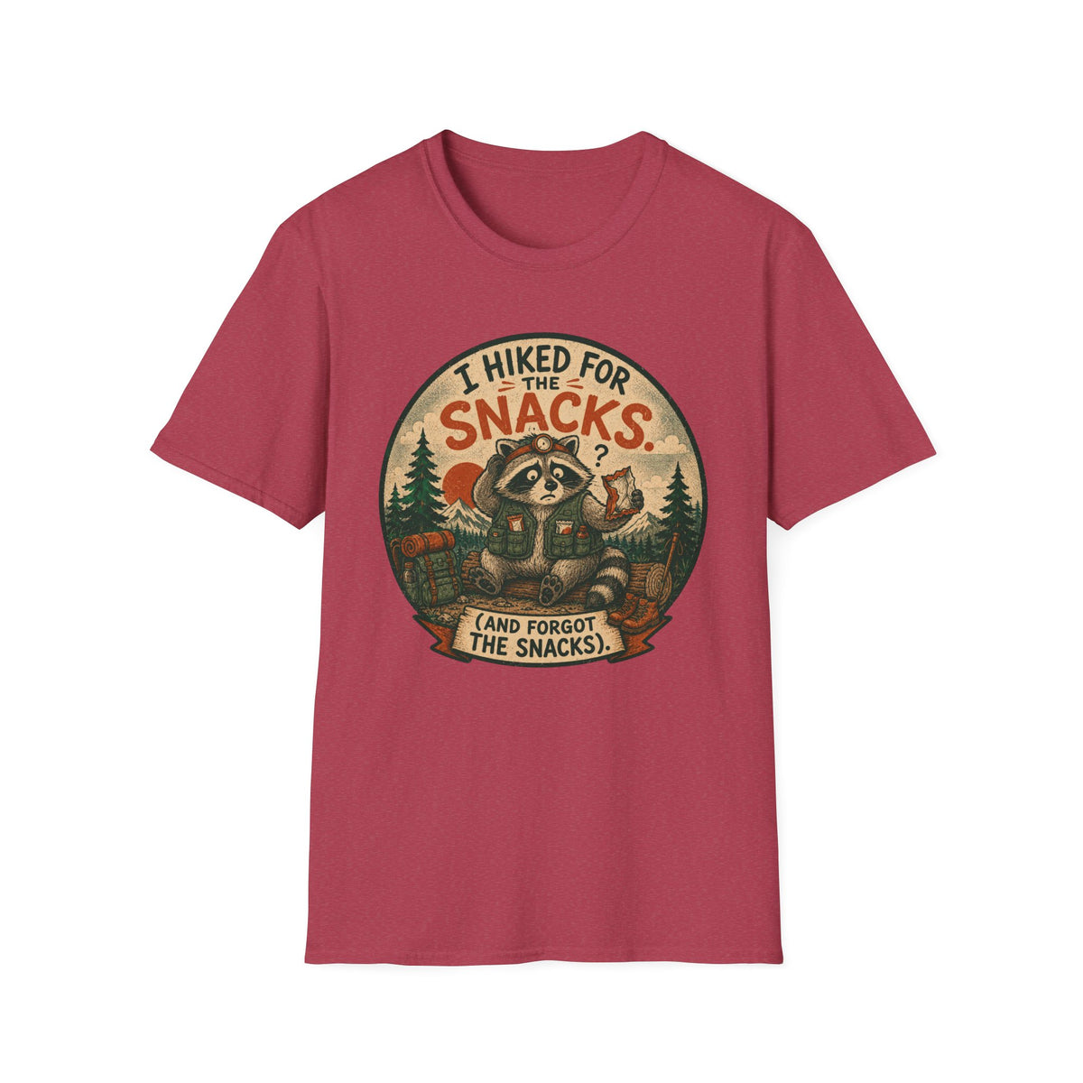 I Hiked for the Snacks T-Shirt — Funny Raccoon Hiking Tee