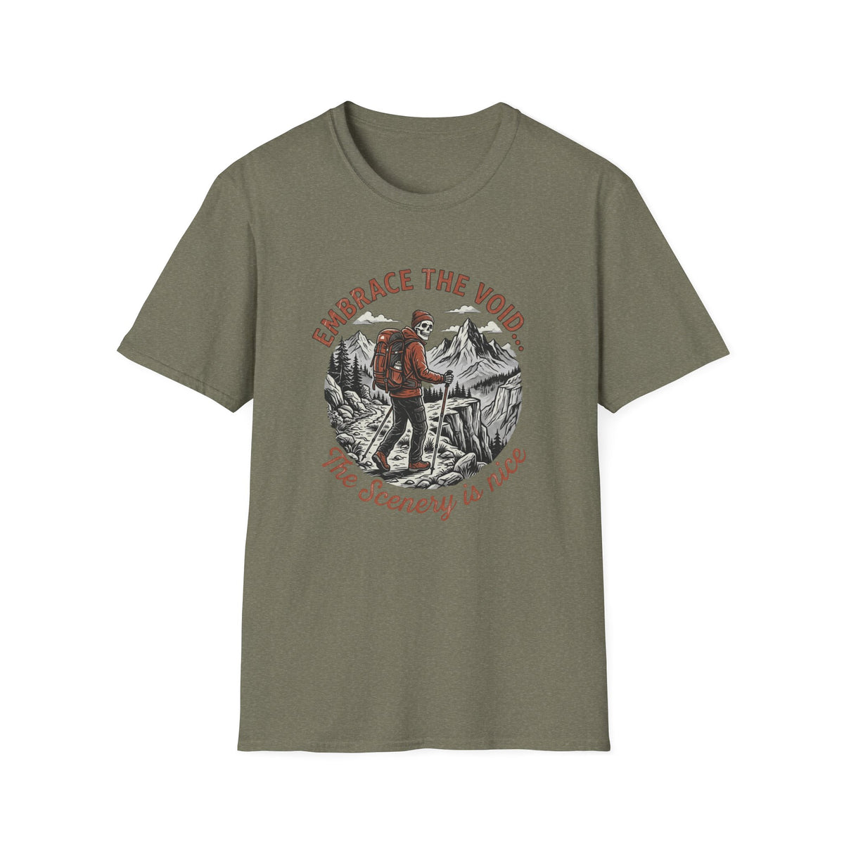 Hiking T-Shirt — "Embrace the Void" Scenic Mountain Backpacker Tee