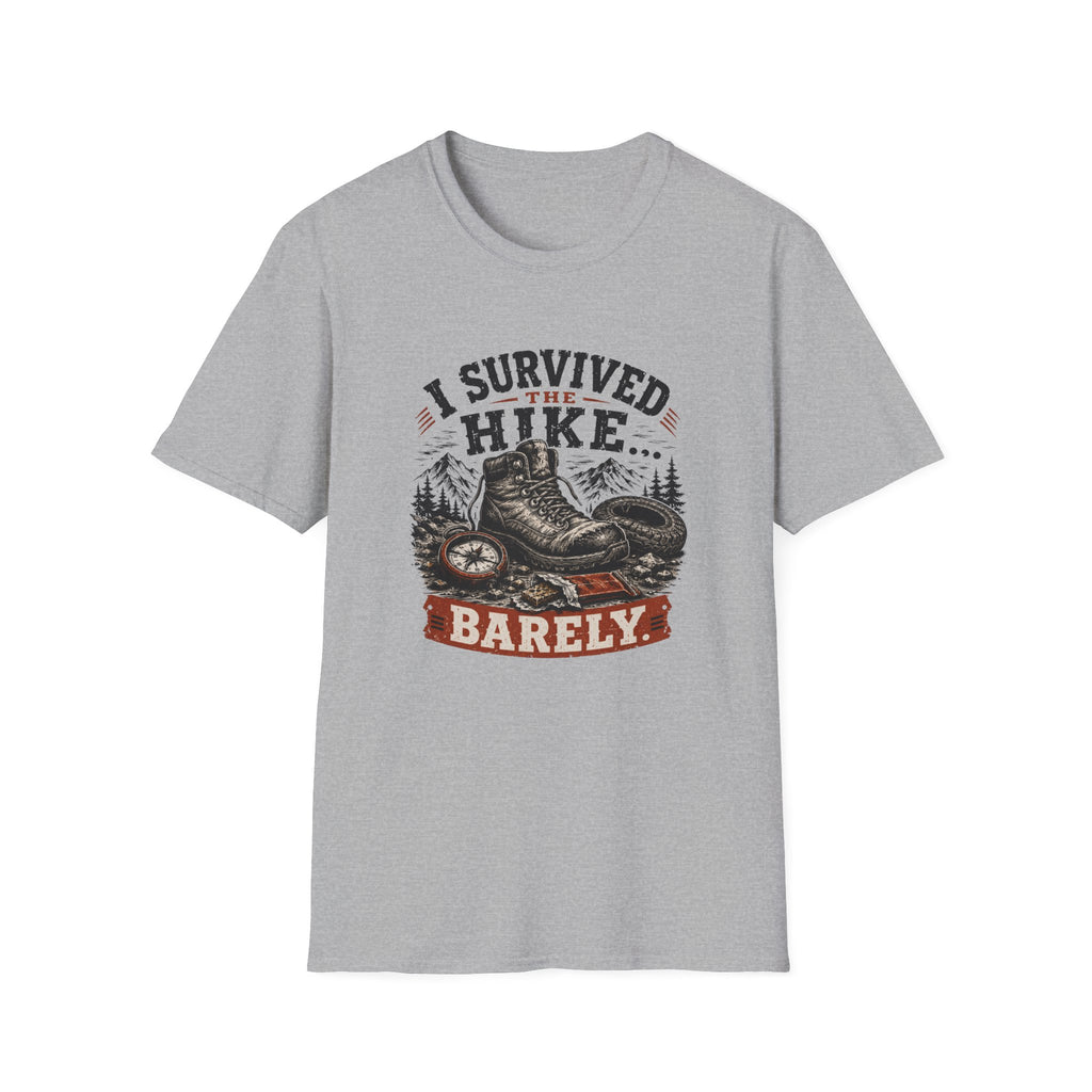 Hiking T-Shirt — "I Survived the Hike... Barely" Vintage Boots & Mountains Tee