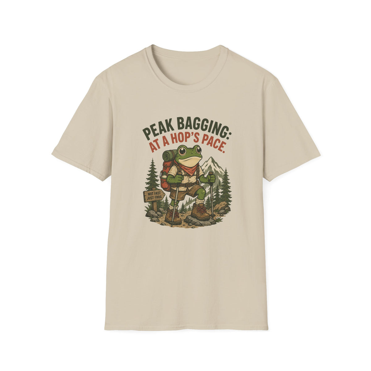 T-Shirt — 'Peak Bagging: At a Hop's Pace' Frog Hiker Outdoor Graphic Tee
