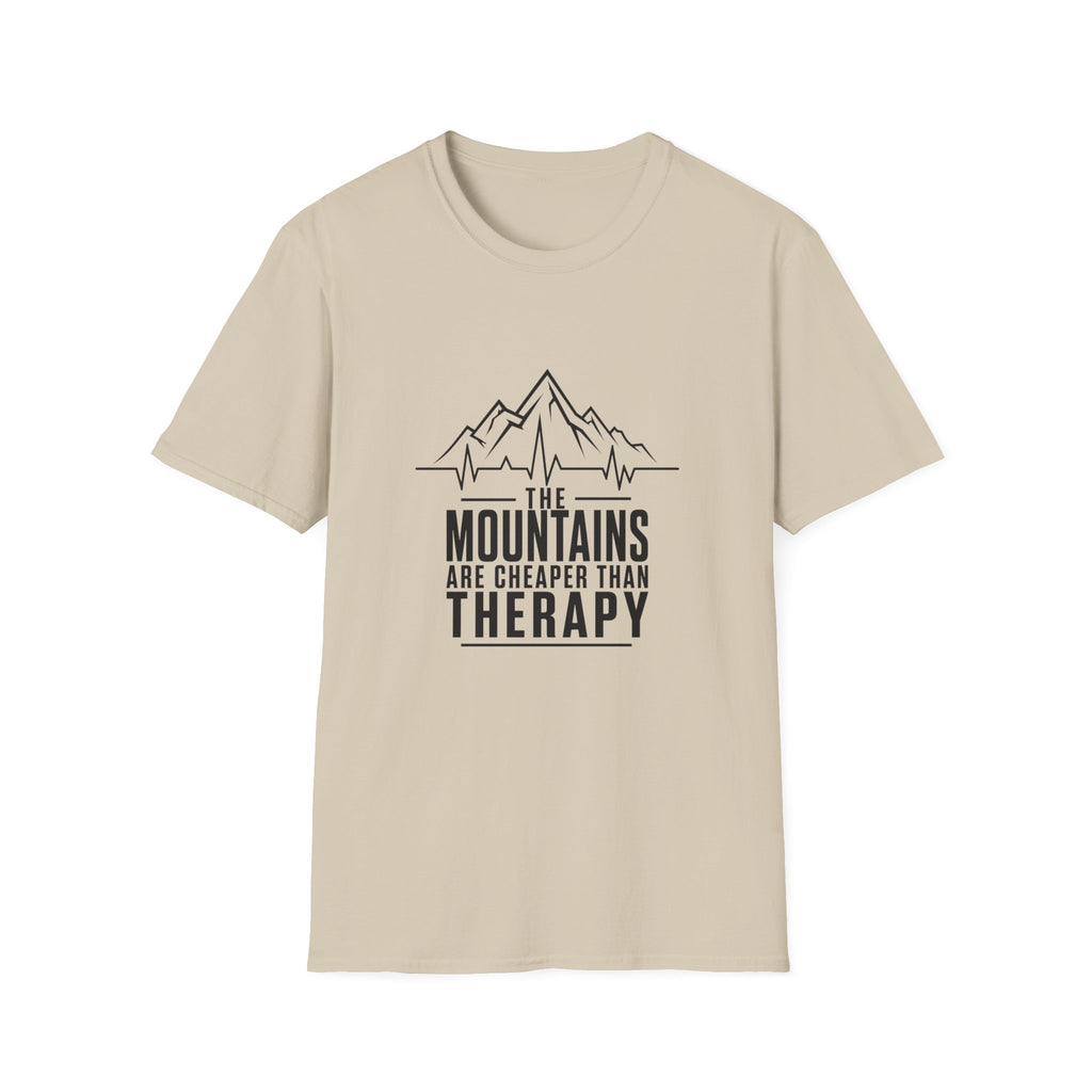 Mountains Are Cheaper Than Therapy T-Shirt — Outdoorsy Hiking Graphic Tee