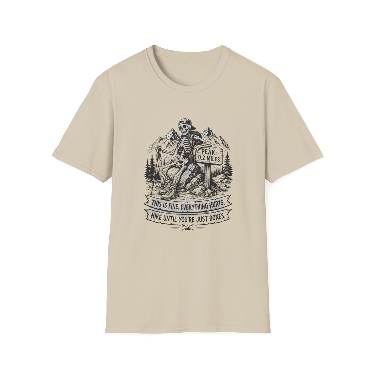 T-Shirt — Skeleton Hiker 'Peak: 0.2 Miles' Vintage Mountain Tee