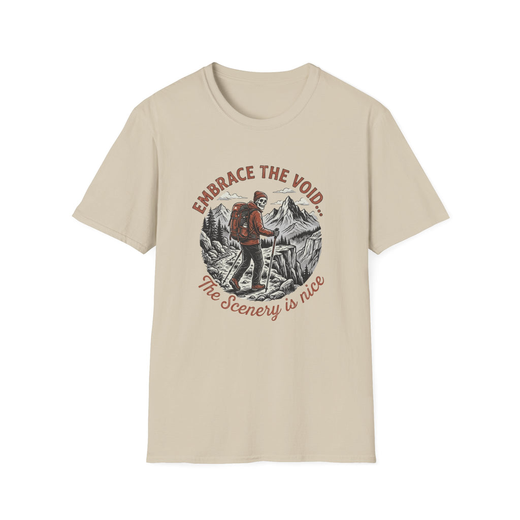 Hiking T-Shirt — "Embrace the Void" Scenic Mountain Backpacker Tee