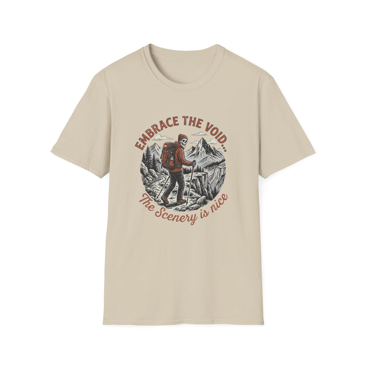 Hiking T-Shirt — "Embrace the Void" Scenic Mountain Backpacker Tee