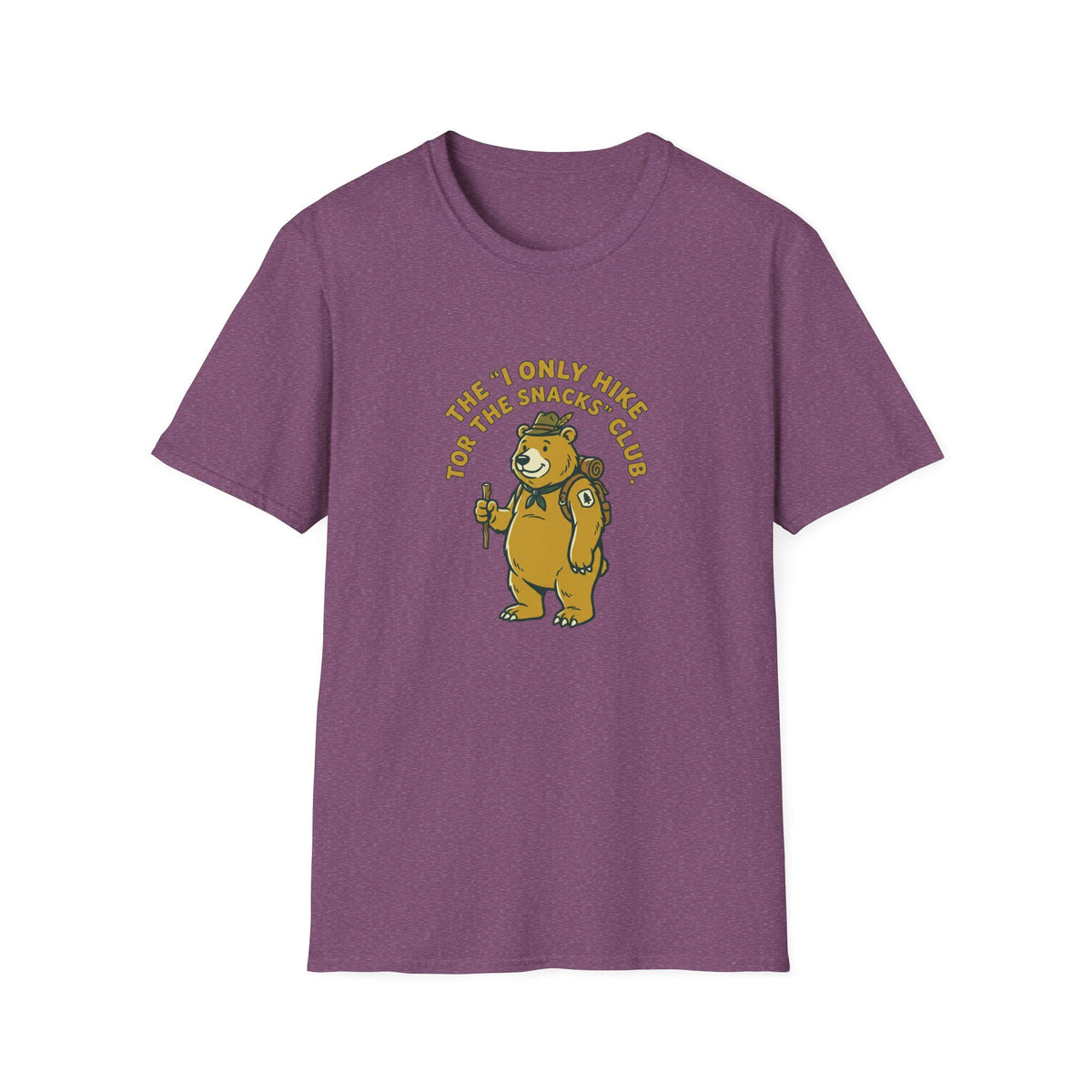 Hiker Bear T-Shirt — “The I Only Hike for the Snacks Club” Funny Outdoor Tee