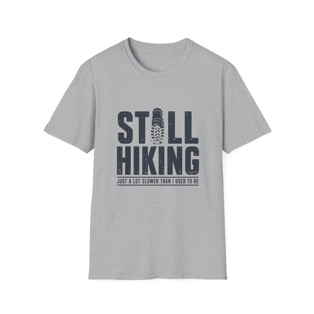Still Hiking T-Shirt — Retro Bootprint Outdoor Tee for Hikers