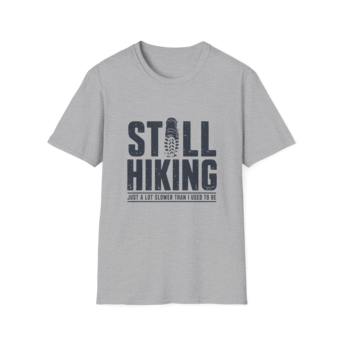 Still Hiking T-Shirt — Retro Bootprint Outdoor Tee for Hikers