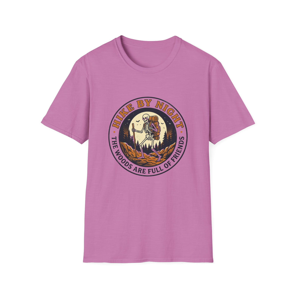 Hike By Night T‑Shirt — Skeleton Backpacking Graphic Tee