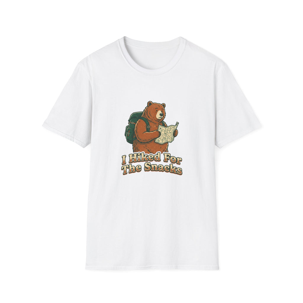 Bear Backpacker T-Shirt — 'I Hiked For The Snacks' Outdoor Adventure Tee