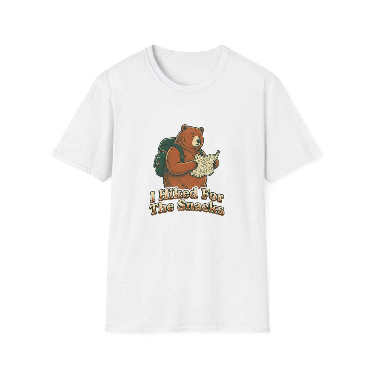 Bear Backpacker T-Shirt — 'I Hiked For The Snacks' Outdoor Adventure Tee