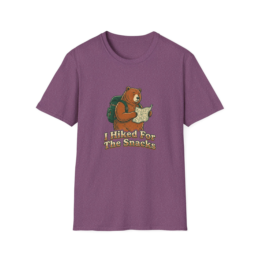 Bear Backpacker T-Shirt — 'I Hiked For The Snacks' Outdoor Adventure Tee