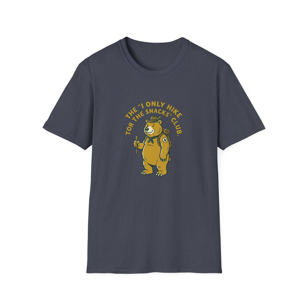 Hiker Bear T-Shirt — “The I Only Hike for the Snacks Club” Funny Outdoor Tee