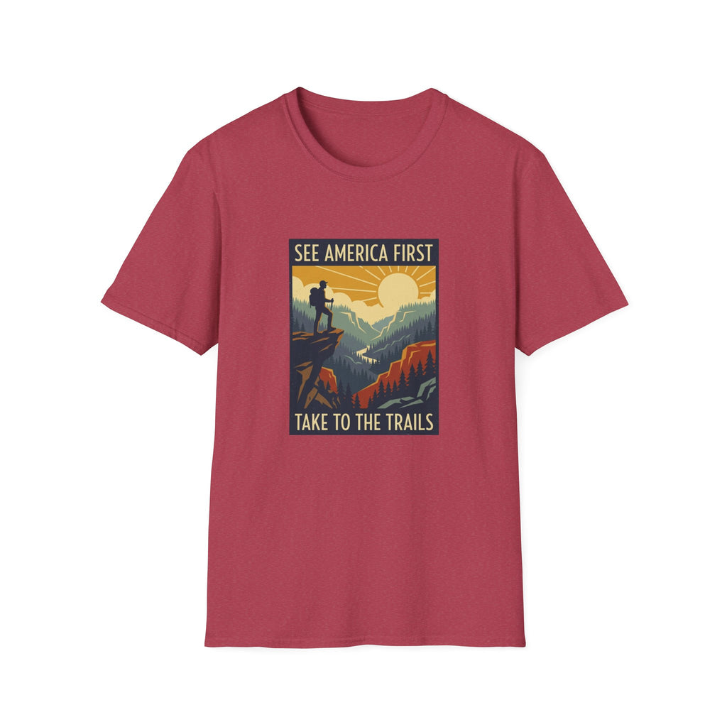 T-Shirt — "See America First: Take to the Trails" Vintage National Park Hiking Tee
