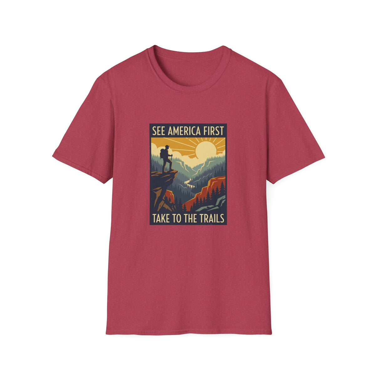 T-Shirt — "See America First: Take to the Trails" Vintage National Park Hiking Tee
