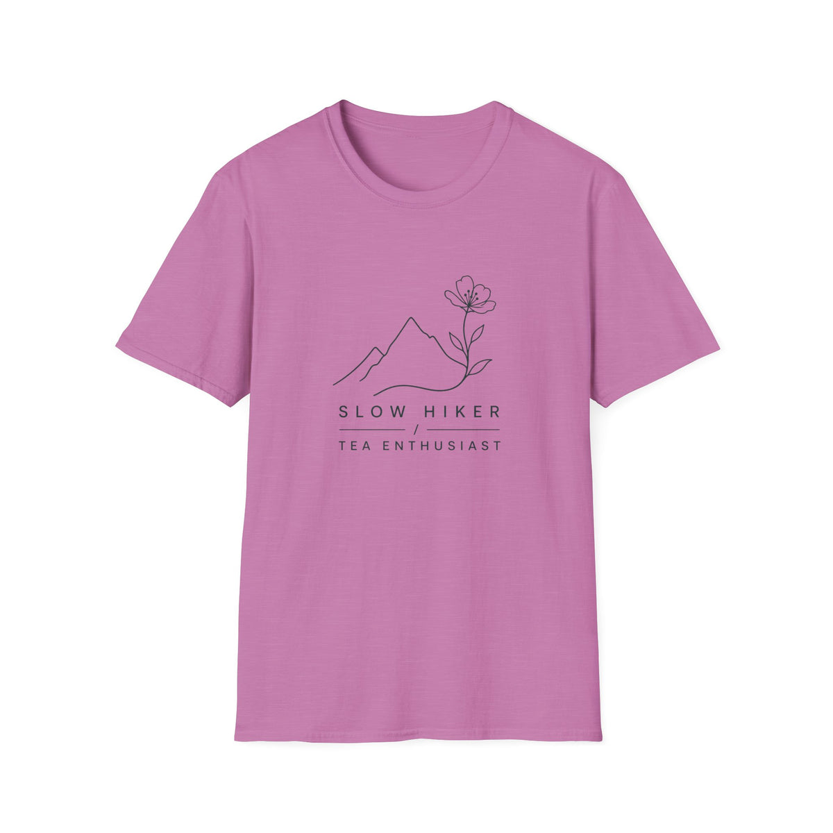 Slow Hiker T-Shirt — Minimal Mountain & Flower Tee for Hikers & Tea Lovers