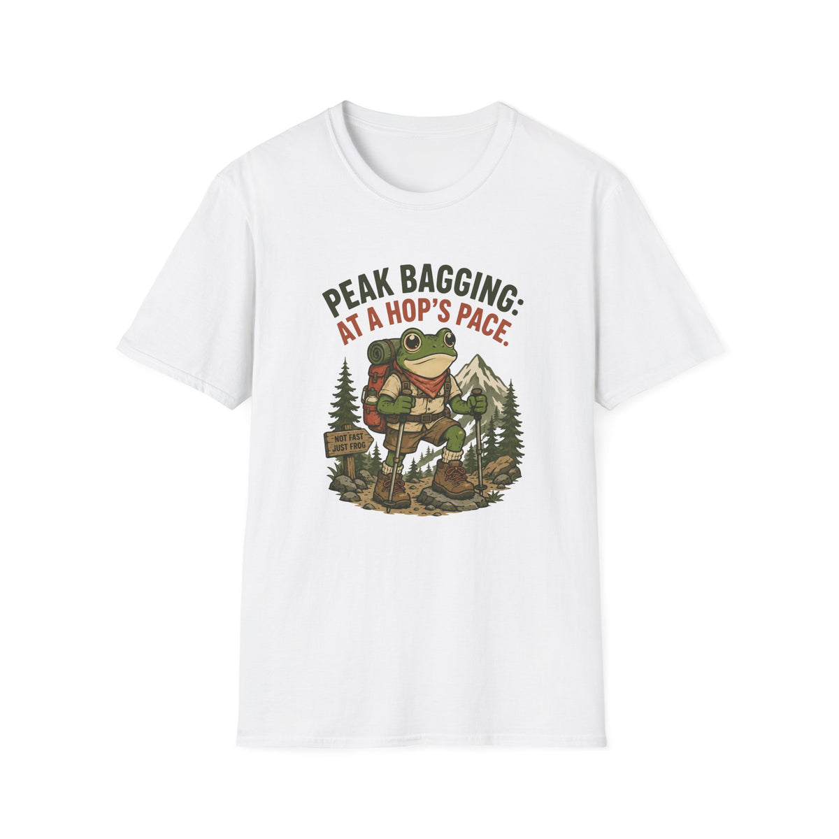 T-Shirt — 'Peak Bagging: At a Hop's Pace' Frog Hiker Outdoor Graphic Tee
