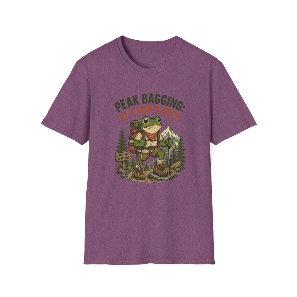 T-Shirt — 'Peak Bagging: At a Hop's Pace' Frog Hiker Outdoor Graphic Tee