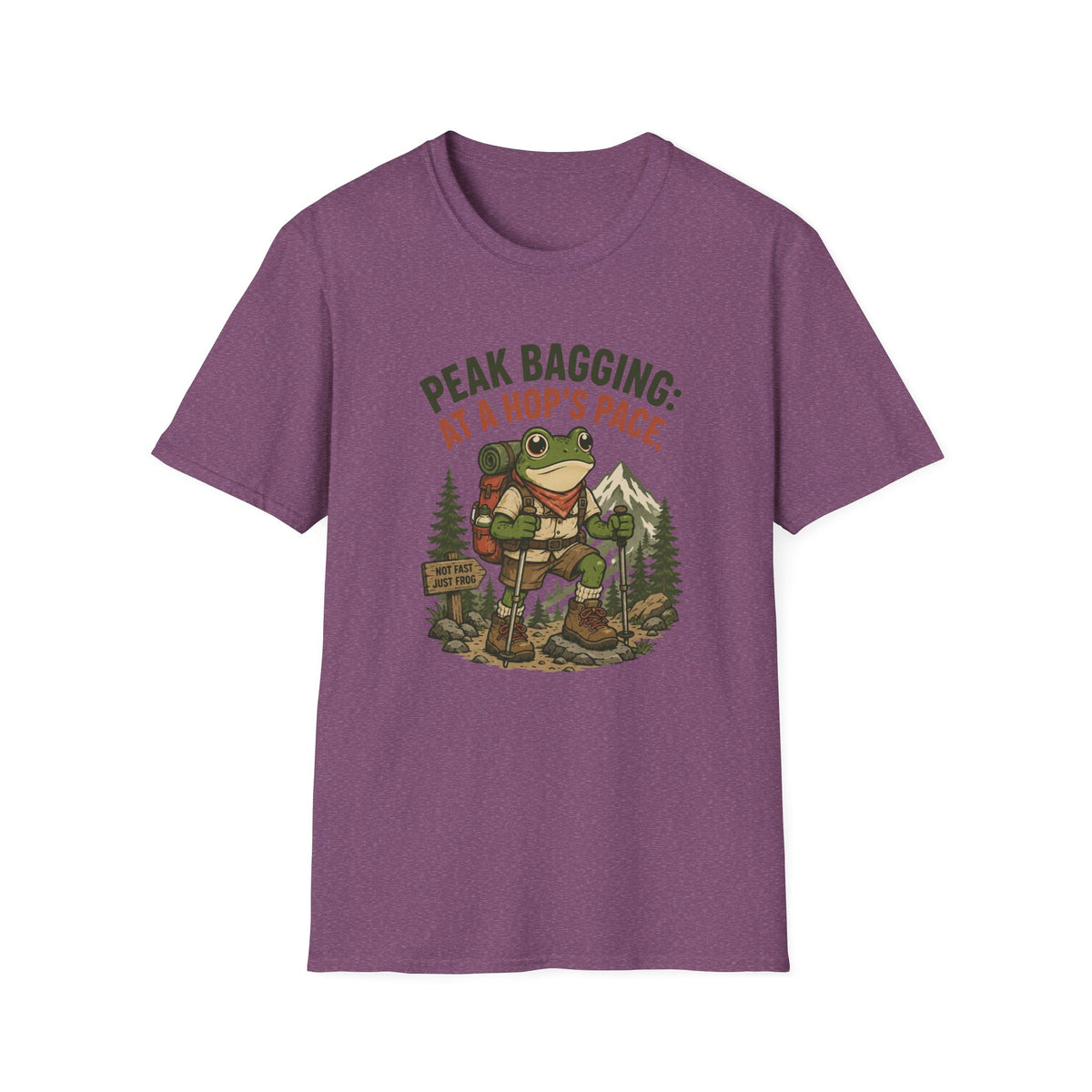 T-Shirt — 'Peak Bagging: At a Hop's Pace' Frog Hiker Outdoor Graphic Tee
