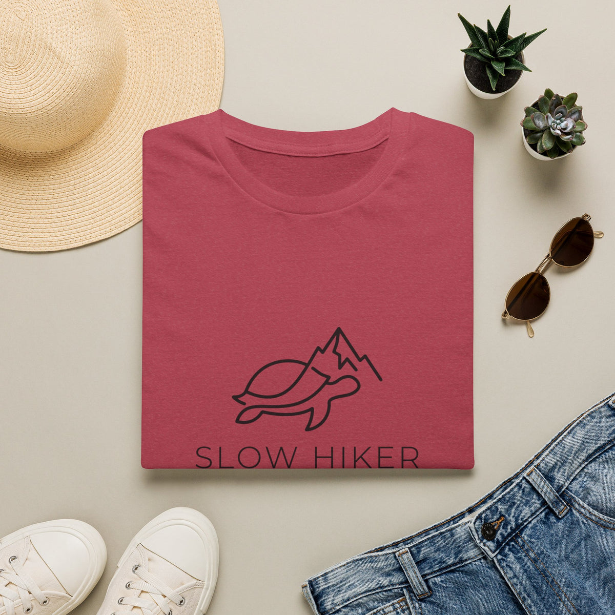 Slow Hiker T-Shirt — Minimal Turtle & Mountain Hiking Tee