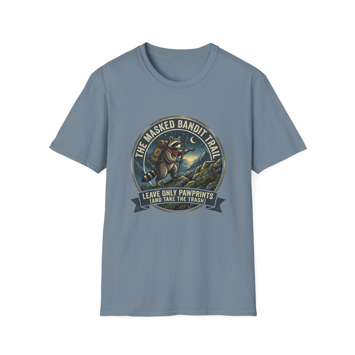 Masked Bandit Trail T-Shirt — Vintage Raccoon Hiking Graphic