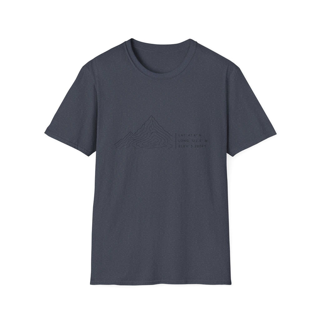 Minimal Topographic Mountain T-Shirt — Coordinates & Elevation Design