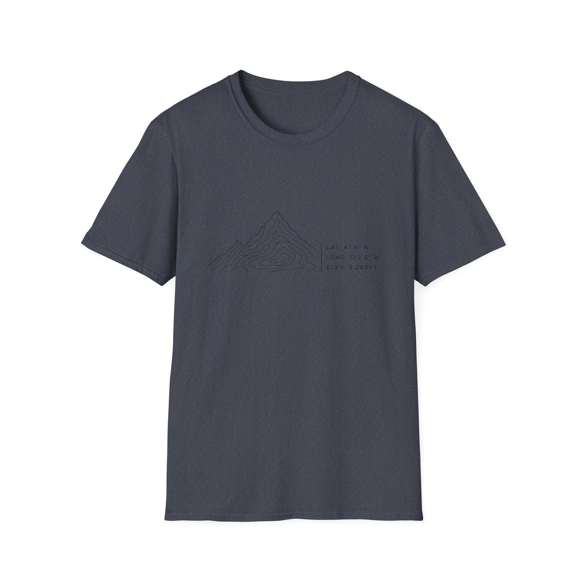 Minimal Topographic Mountain T-Shirt — Coordinates & Elevation Design