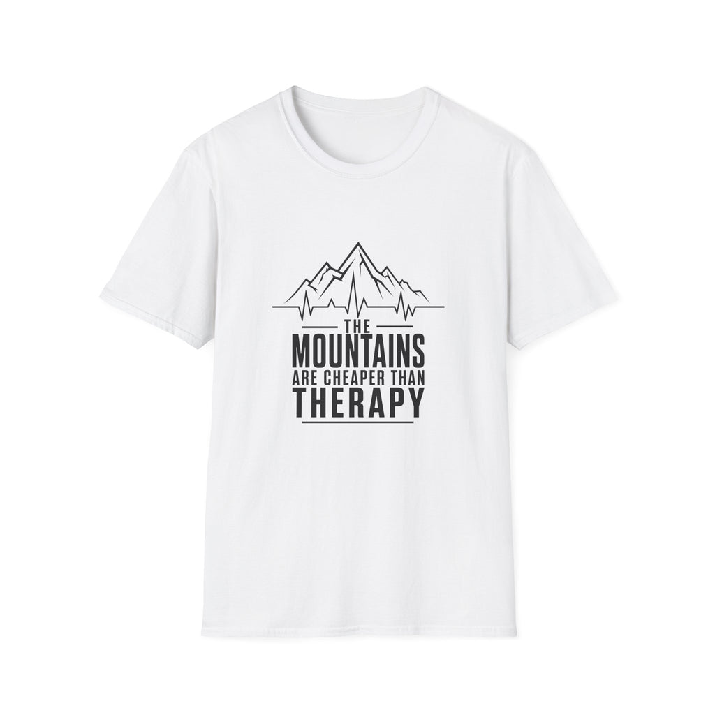 Mountains Are Cheaper Than Therapy T-Shirt — Outdoorsy Hiking Graphic Tee