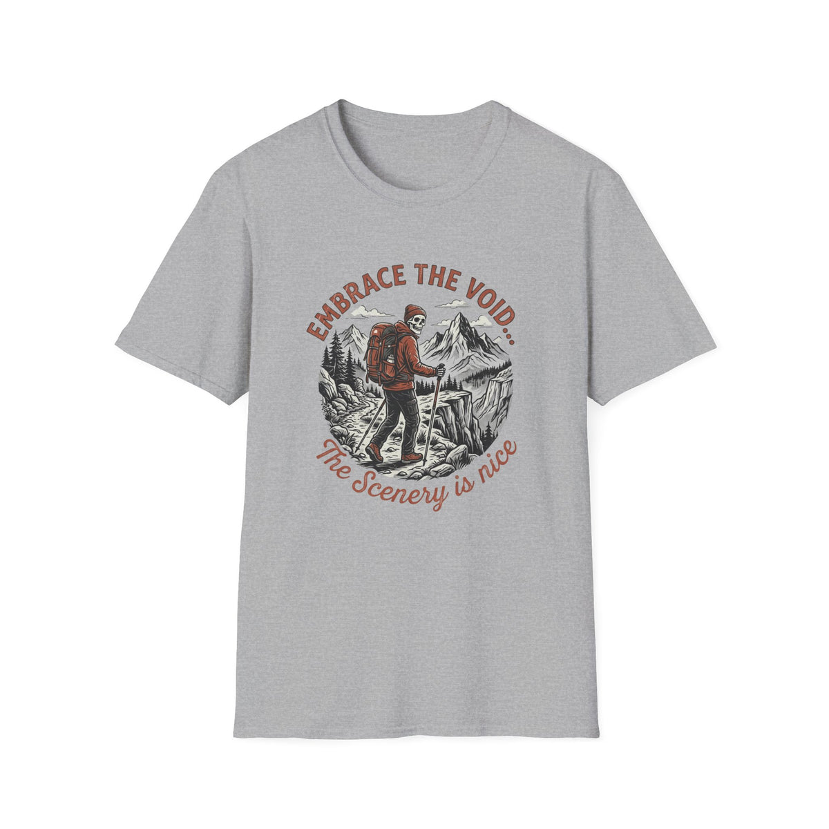 Hiking T-Shirt — "Embrace the Void" Scenic Mountain Backpacker Tee
