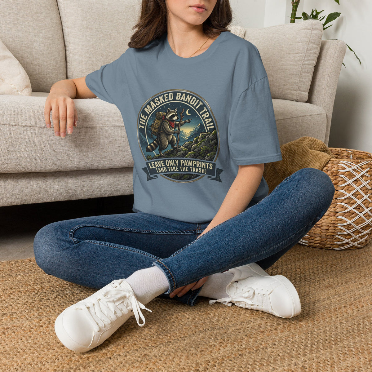 Masked Bandit Trail T-Shirt — Vintage Raccoon Hiking Graphic