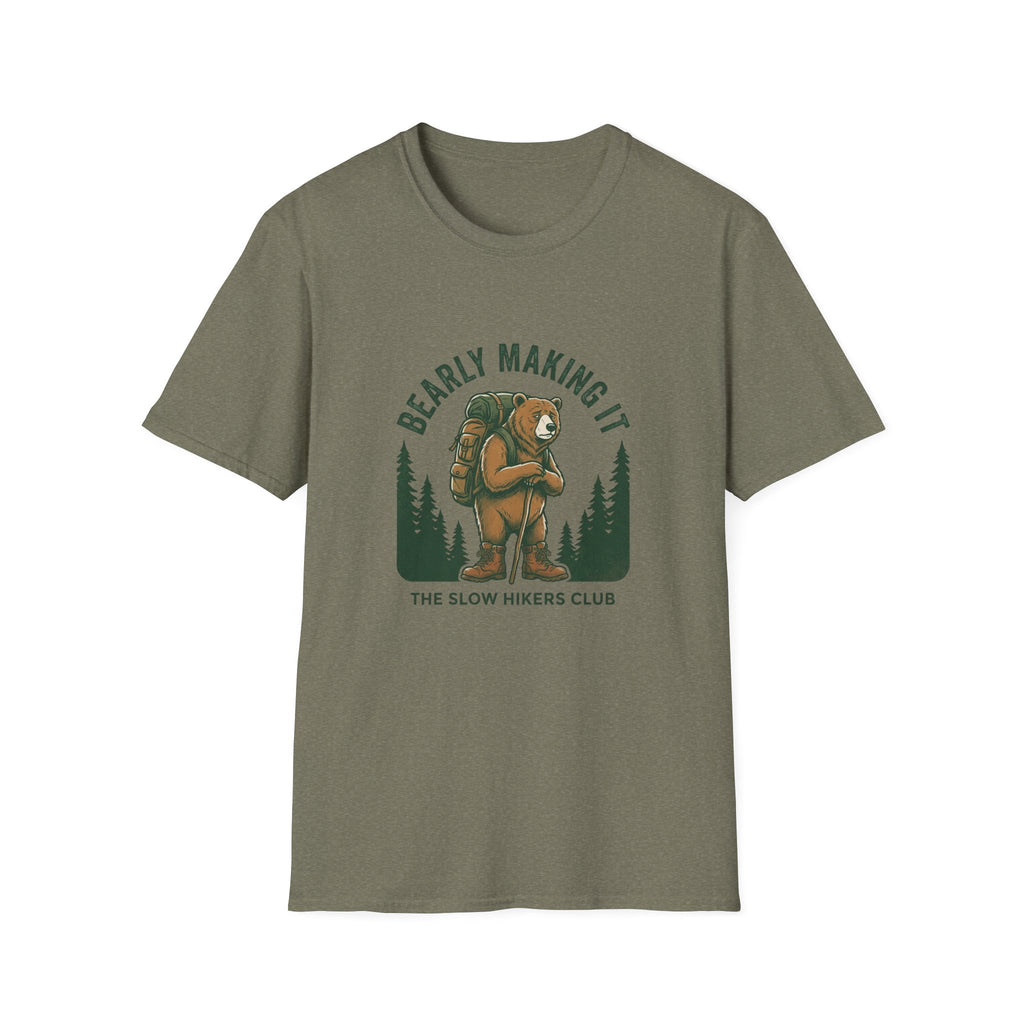 Bear Backpacker T‑Shirt — "Bearly Making It" Camping Graphic Tee