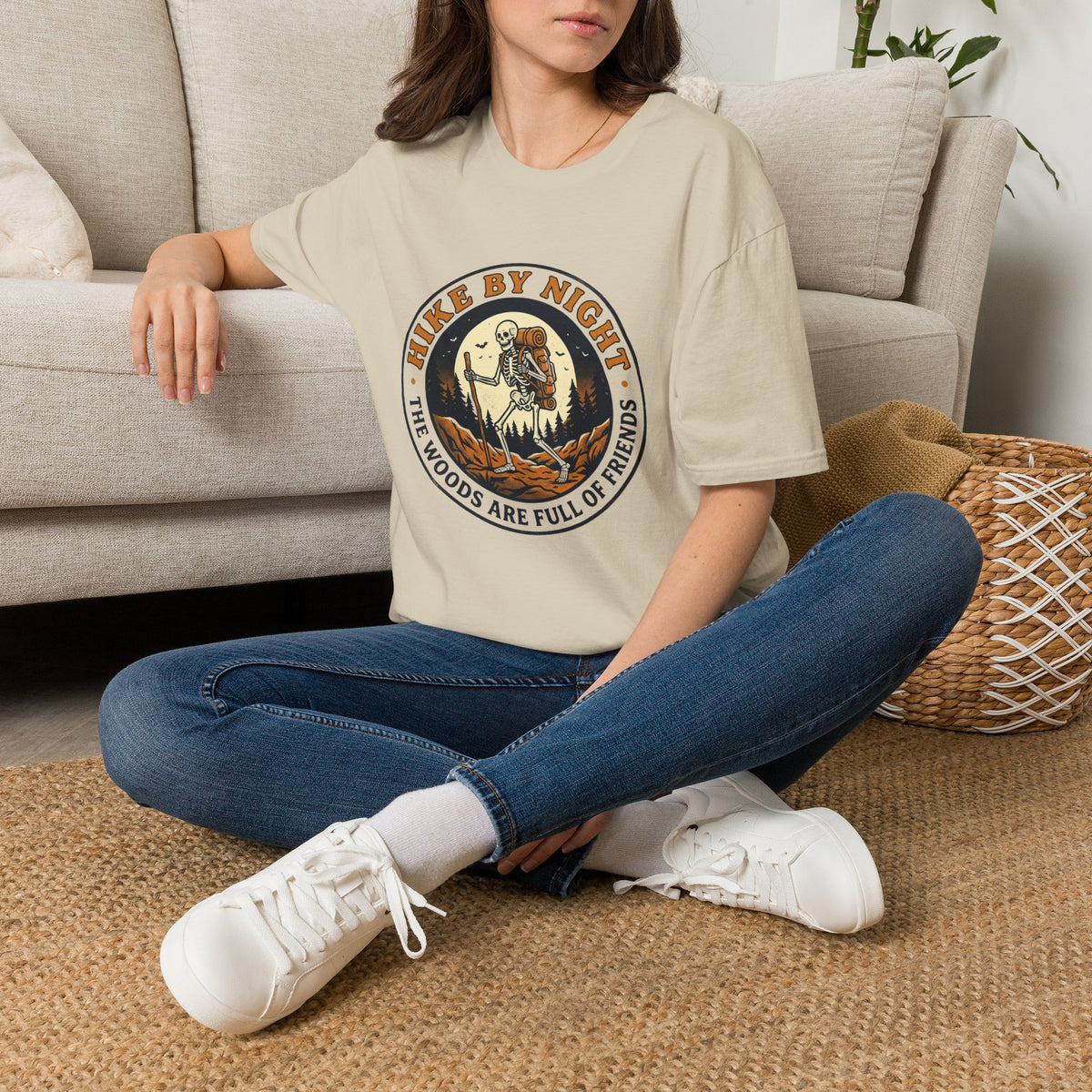 Hike By Night T‑Shirt — Skeleton Backpacking Graphic Tee