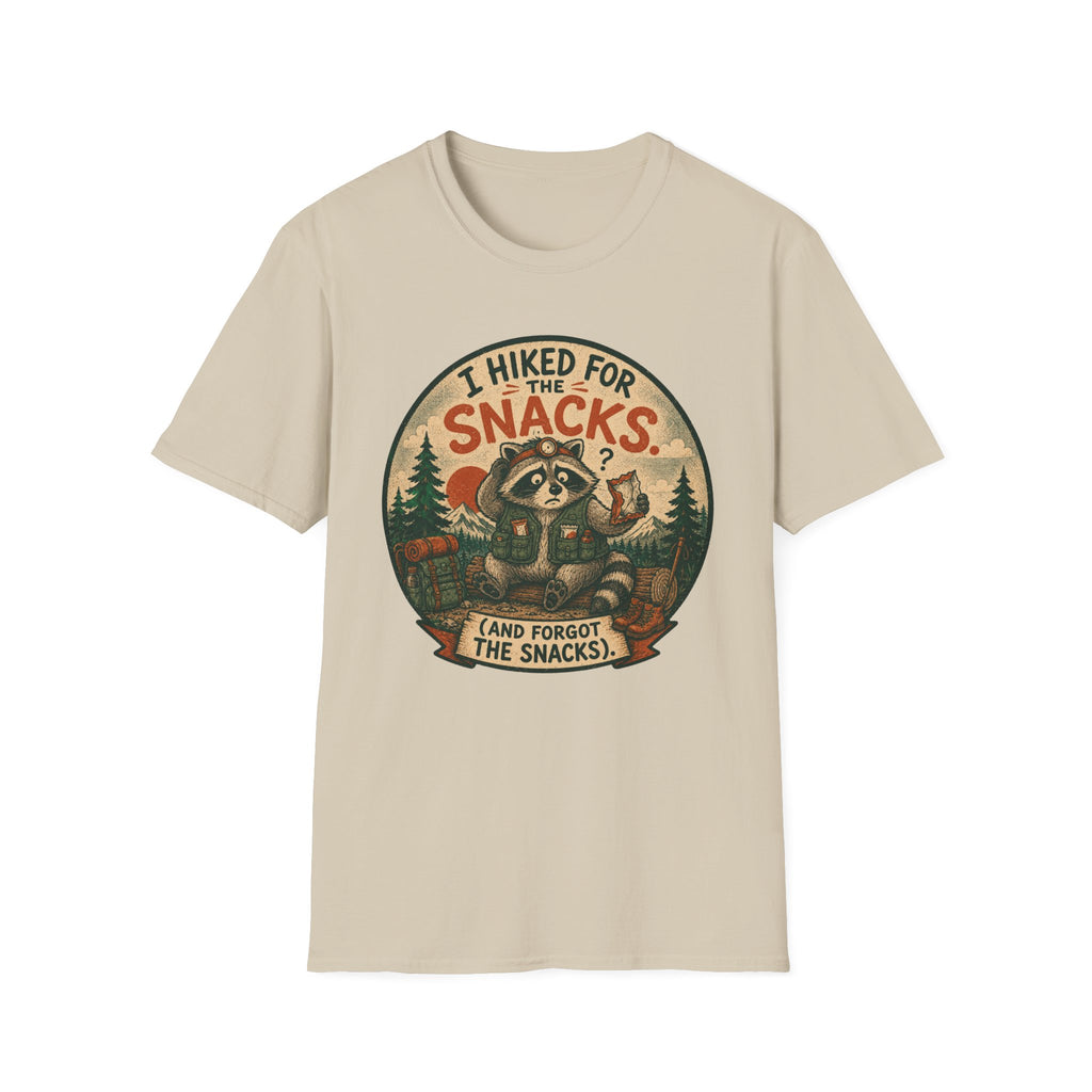 I Hiked for the Snacks T-Shirt — Funny Raccoon Hiking Tee