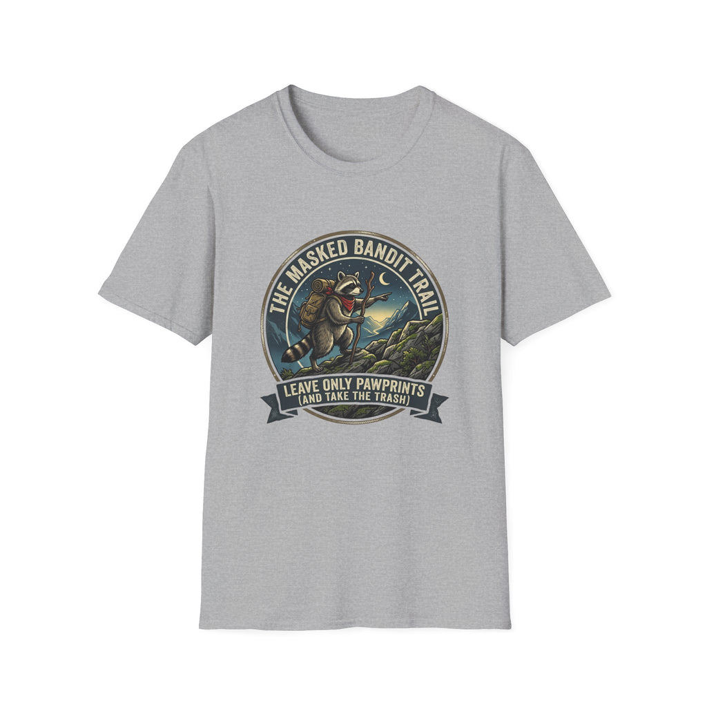 Masked Bandit Trail T-Shirt — Vintage Raccoon Hiking Graphic