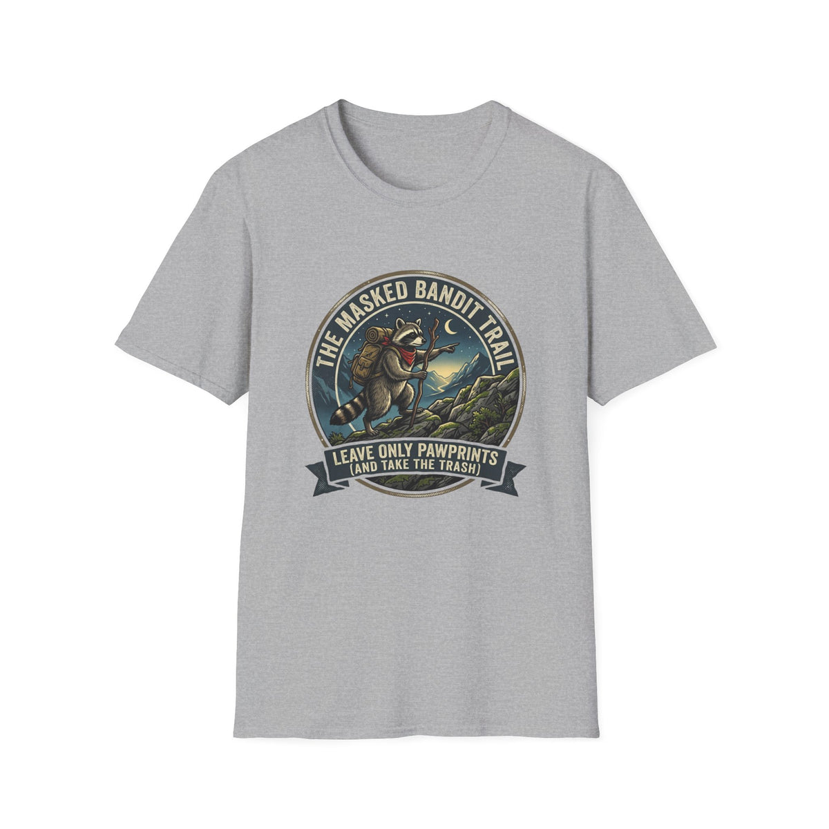 Masked Bandit Trail T-Shirt — Vintage Raccoon Hiking Graphic