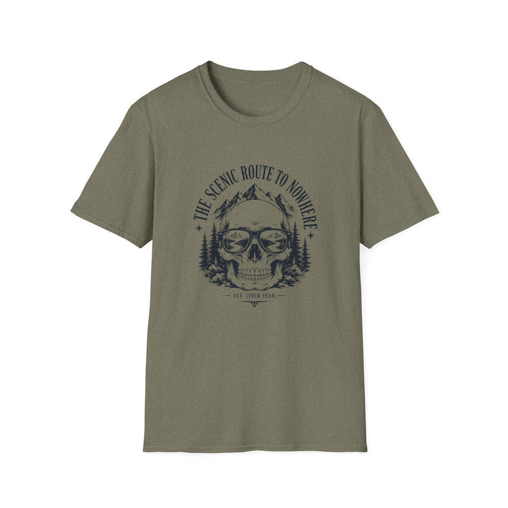 Scenic Route To Nowhere Skull T-Shirt — Vintage Mountain Adventure Tee
